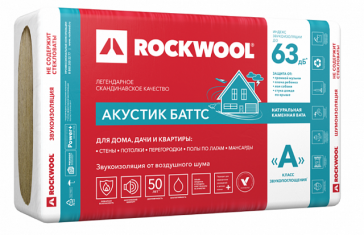 Шумоизоляция Rockwool Акустик Баттс 50х600х1000 мм 6 кв.м